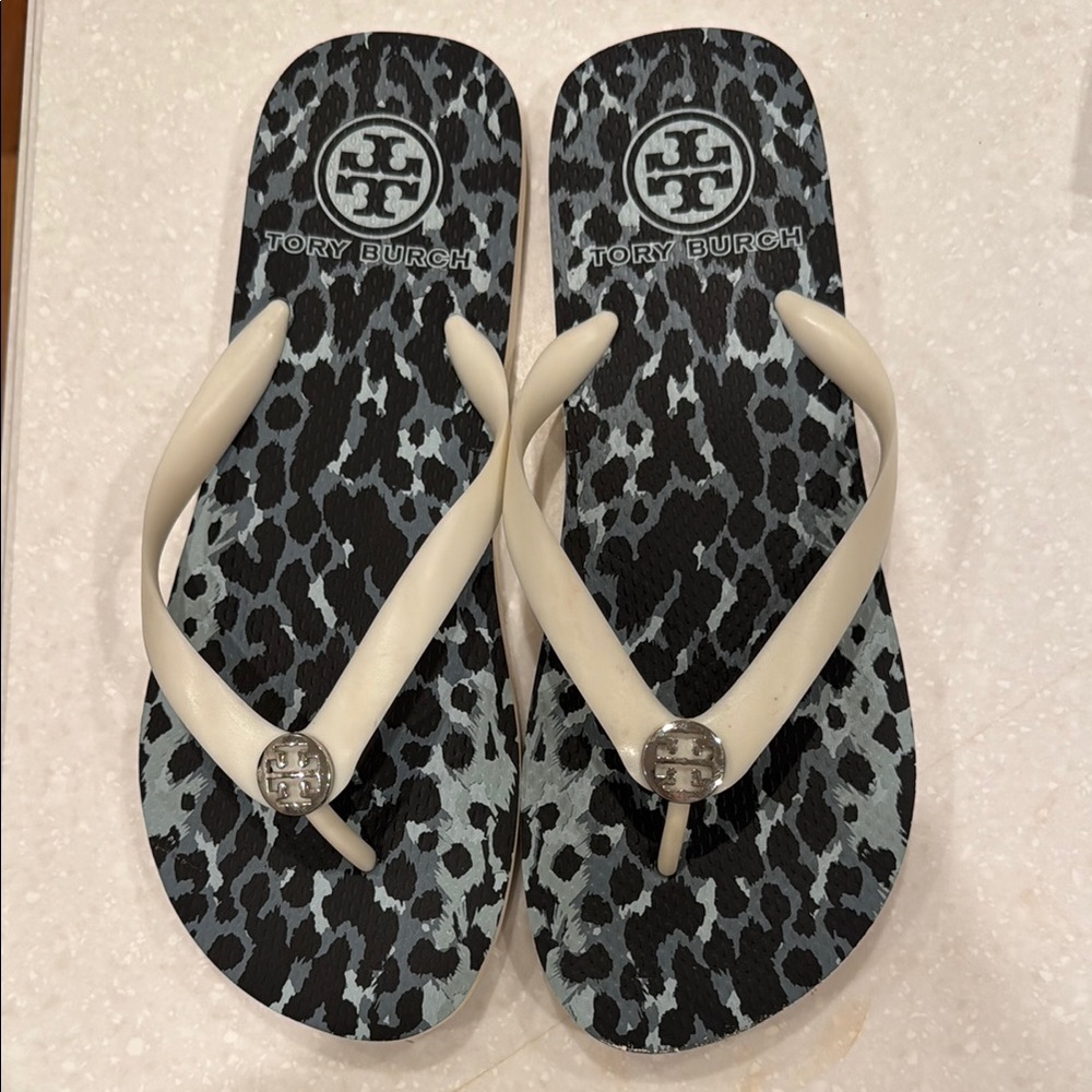 Tory Burch Black and White Flip Flops